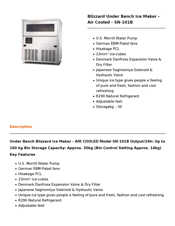 Blizzard SN-101B - Underbench Ice Maker