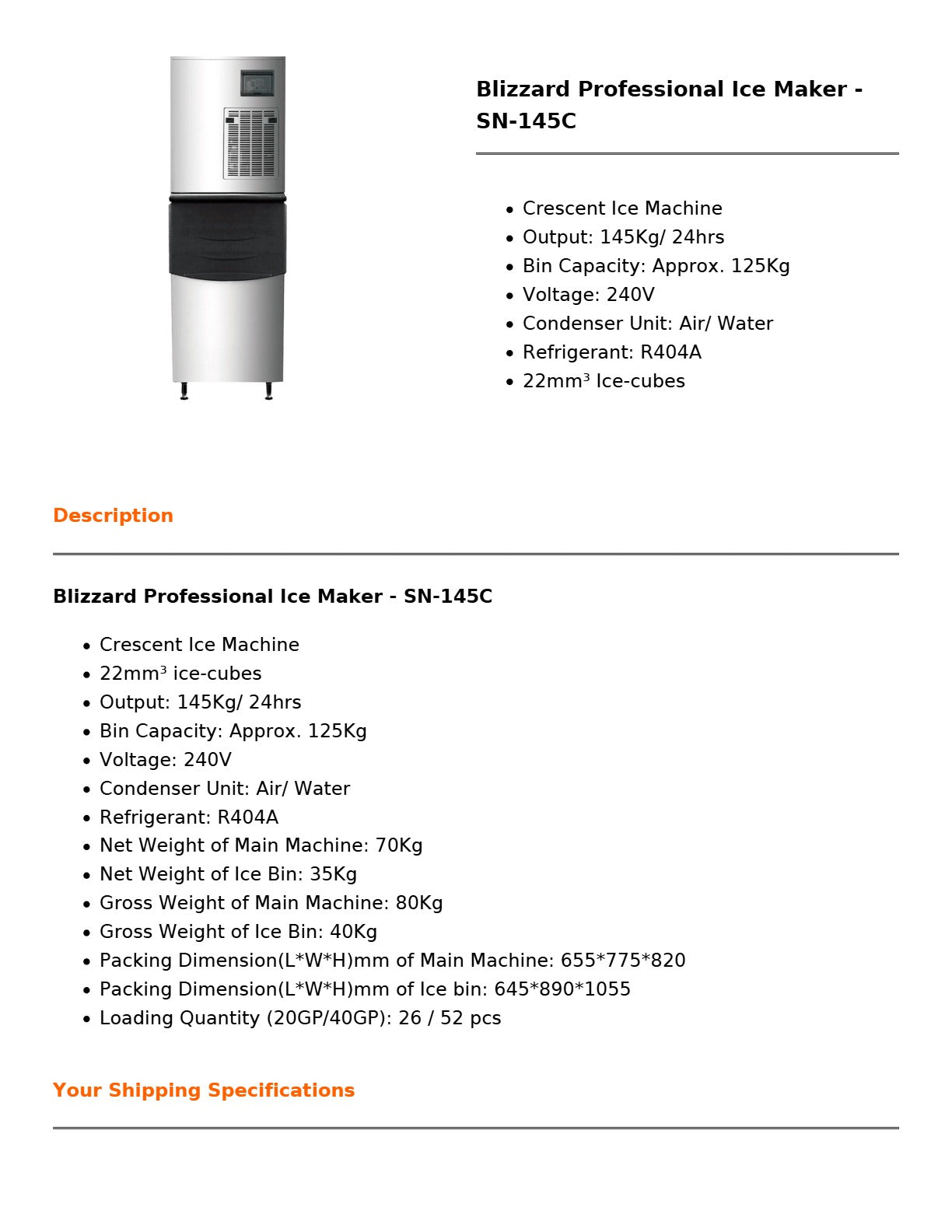 Blizzard SN-145C - Ice Maker