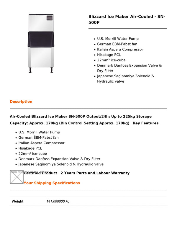 Blizzard SN-500P - Air-Cooled Ice Maker