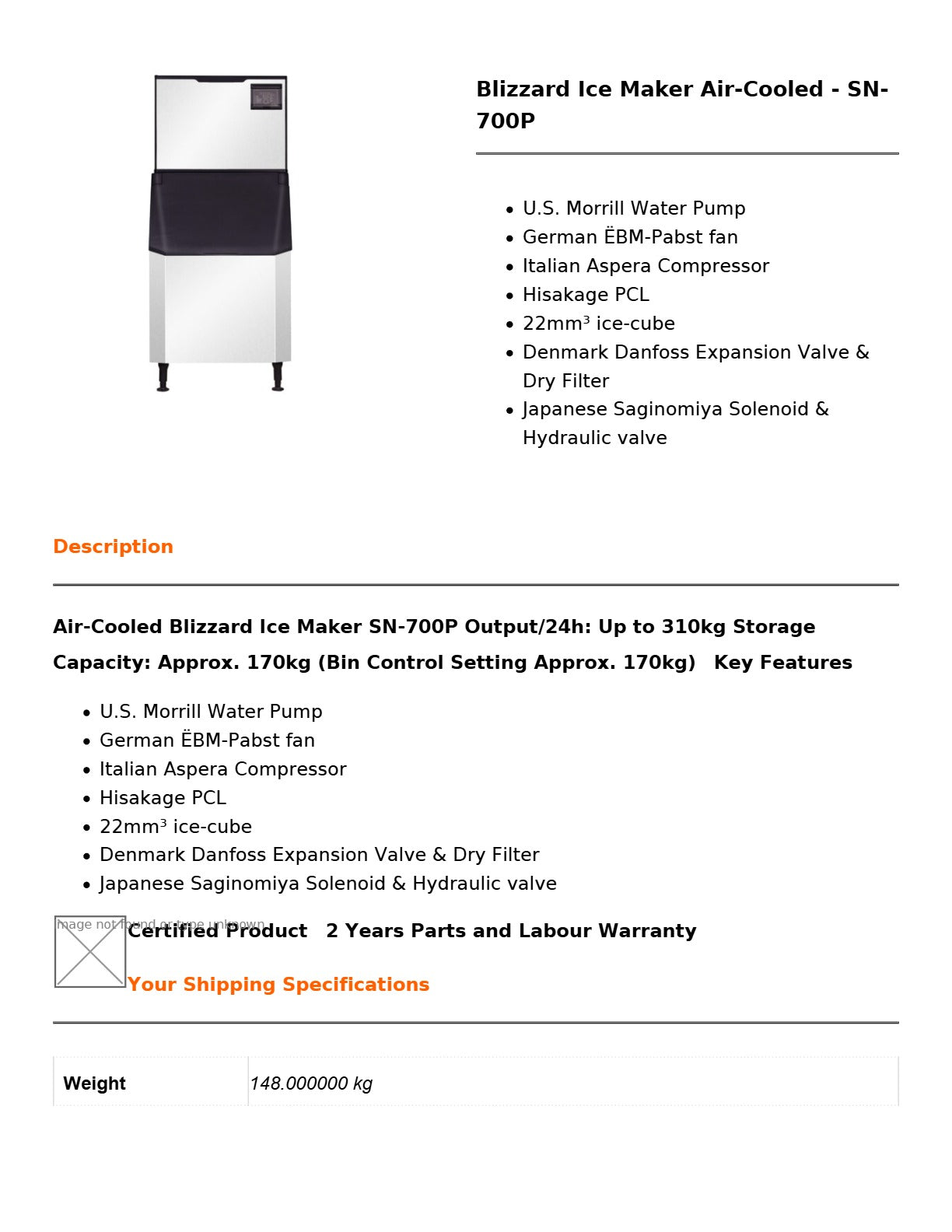 Blizzard SN-700P - Air-Cooled Ice Maker