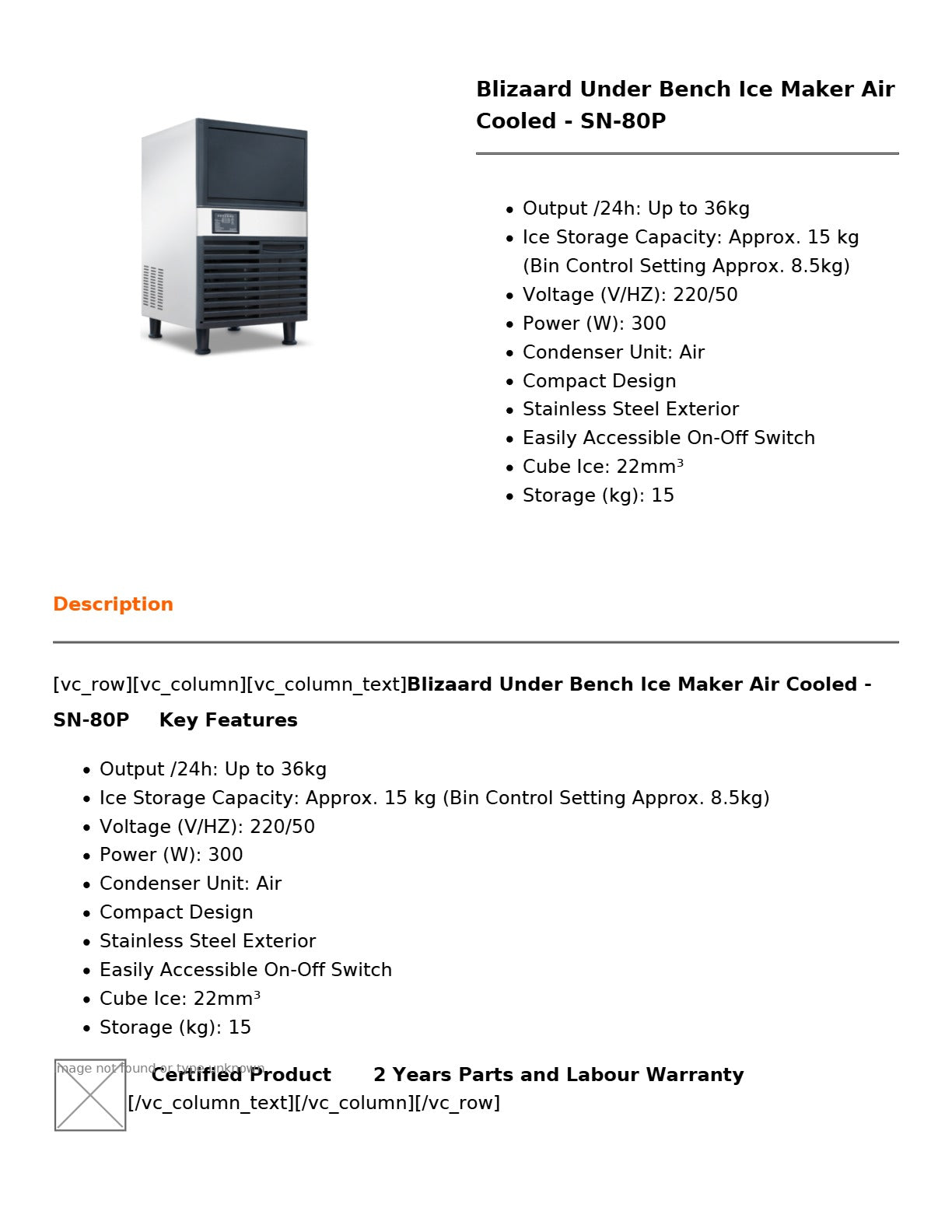 Blizzard SN-80P - Underbench Ice Maker