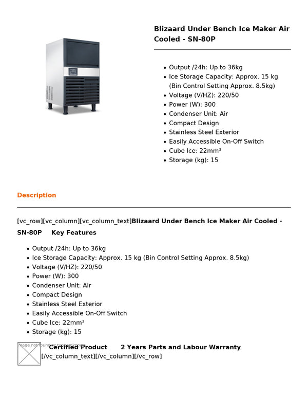 Blizzard SN-80P - Underbench Ice Maker