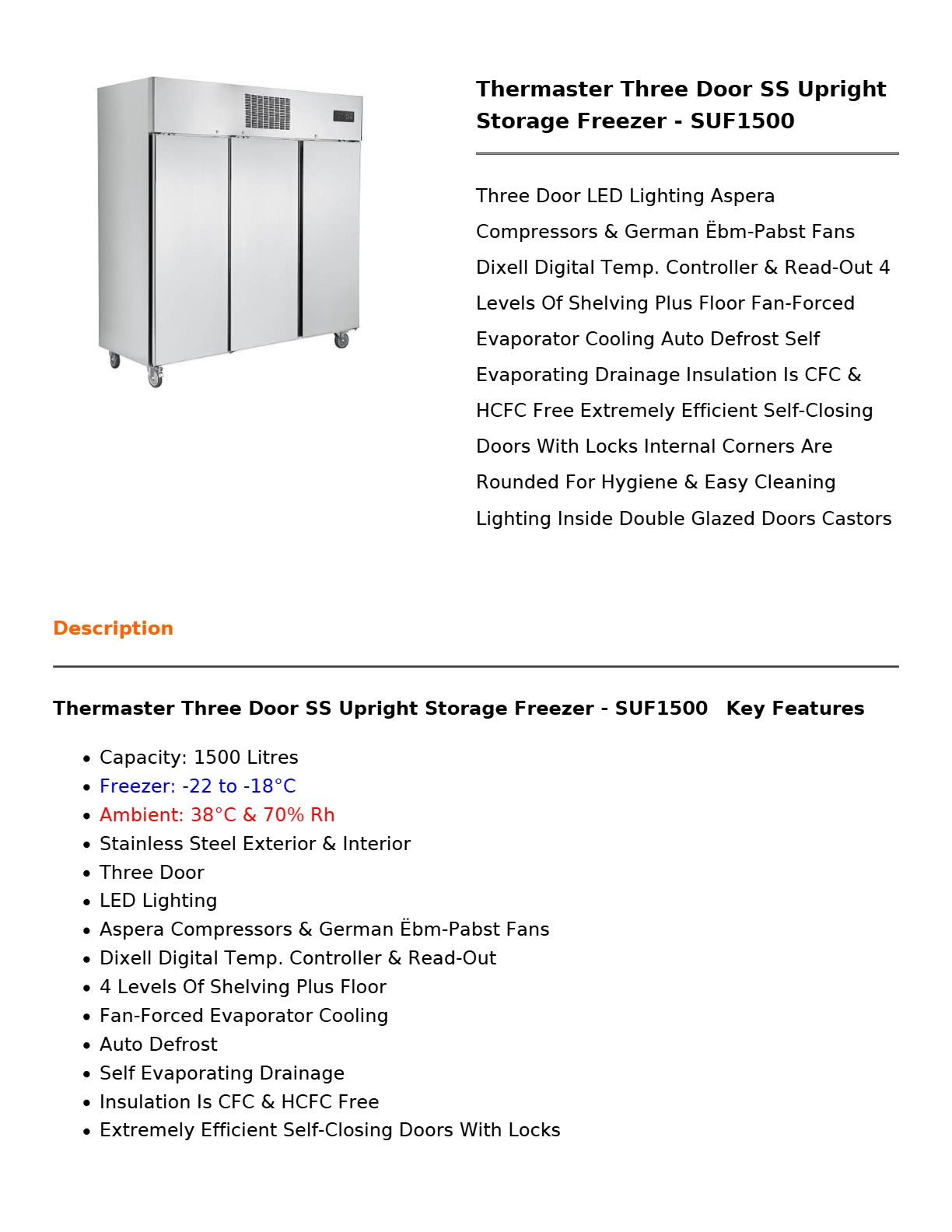 Thermaster SUF1500 - Upright Freezer