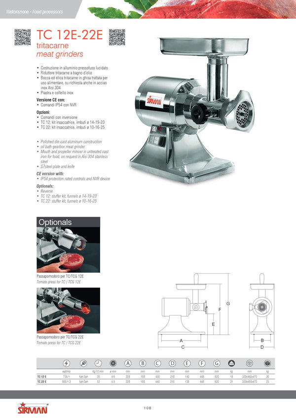 Sirman S21222412 TC22EMN - Meat Mincer