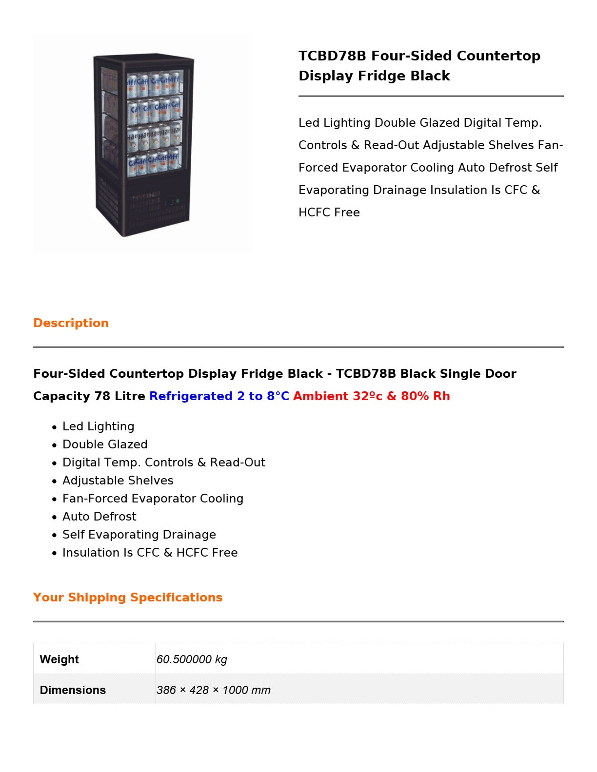 Thermaster TCBD78B - Countertop Beverage Display
