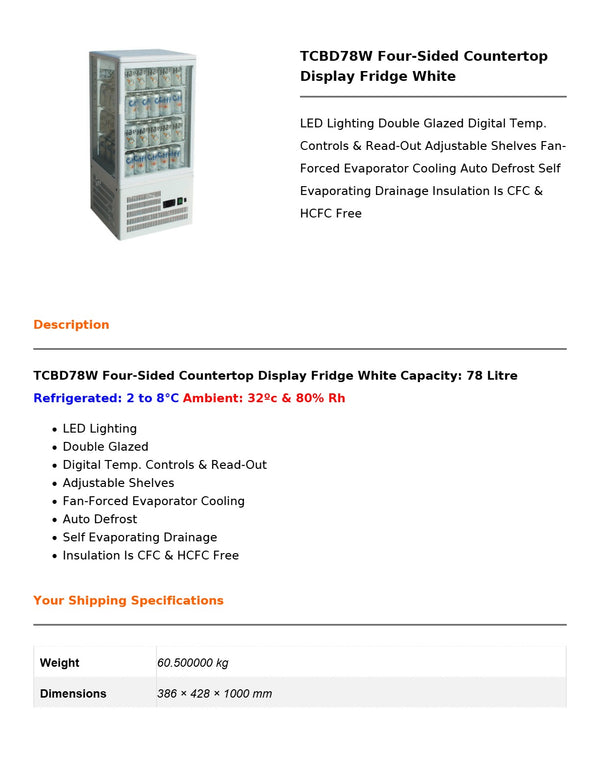 Thermaster TCBD78W - Countertop Beverage Display