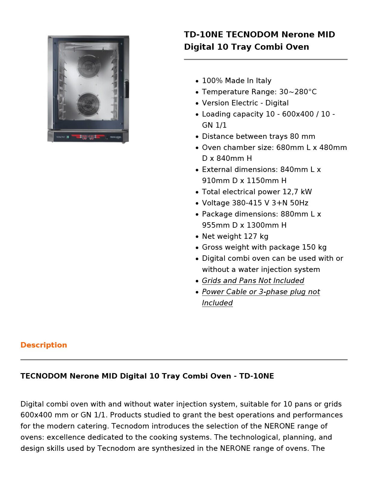 Tecnodom TD-10NE - Combi Oven