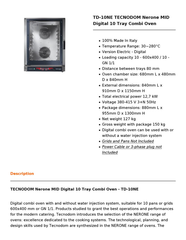 Tecnodom TD-10NE - Combi Oven