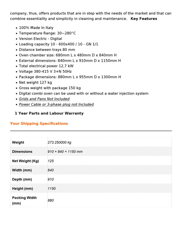 Tecnodom TD-10NE - Combi Oven