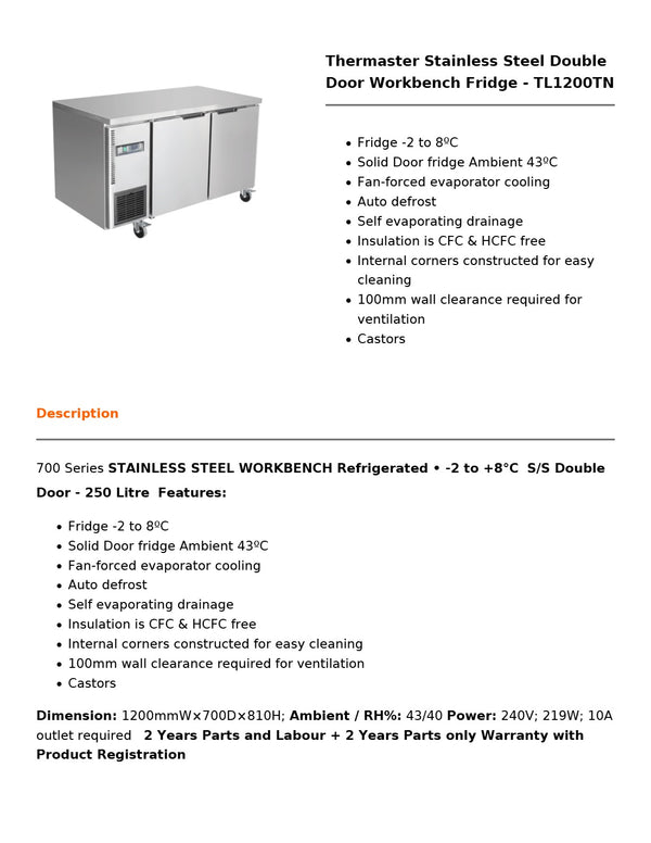 Thermaster TL1200TN - Work Bench Fridge
