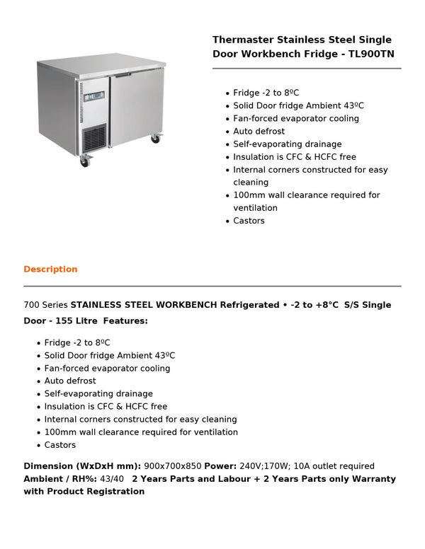 Thermaster TL900TN - Work Bench Fridge