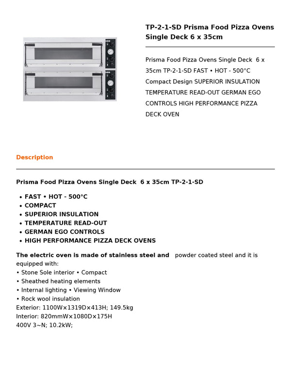 Baker Max TP-2-1-SD - Deck Oven