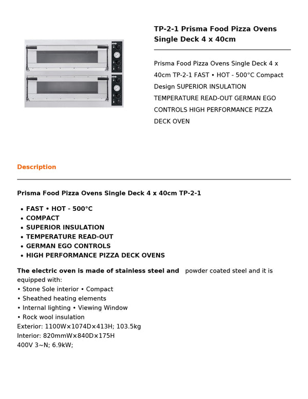 Baker Max TP-2-1 - Deck Oven
