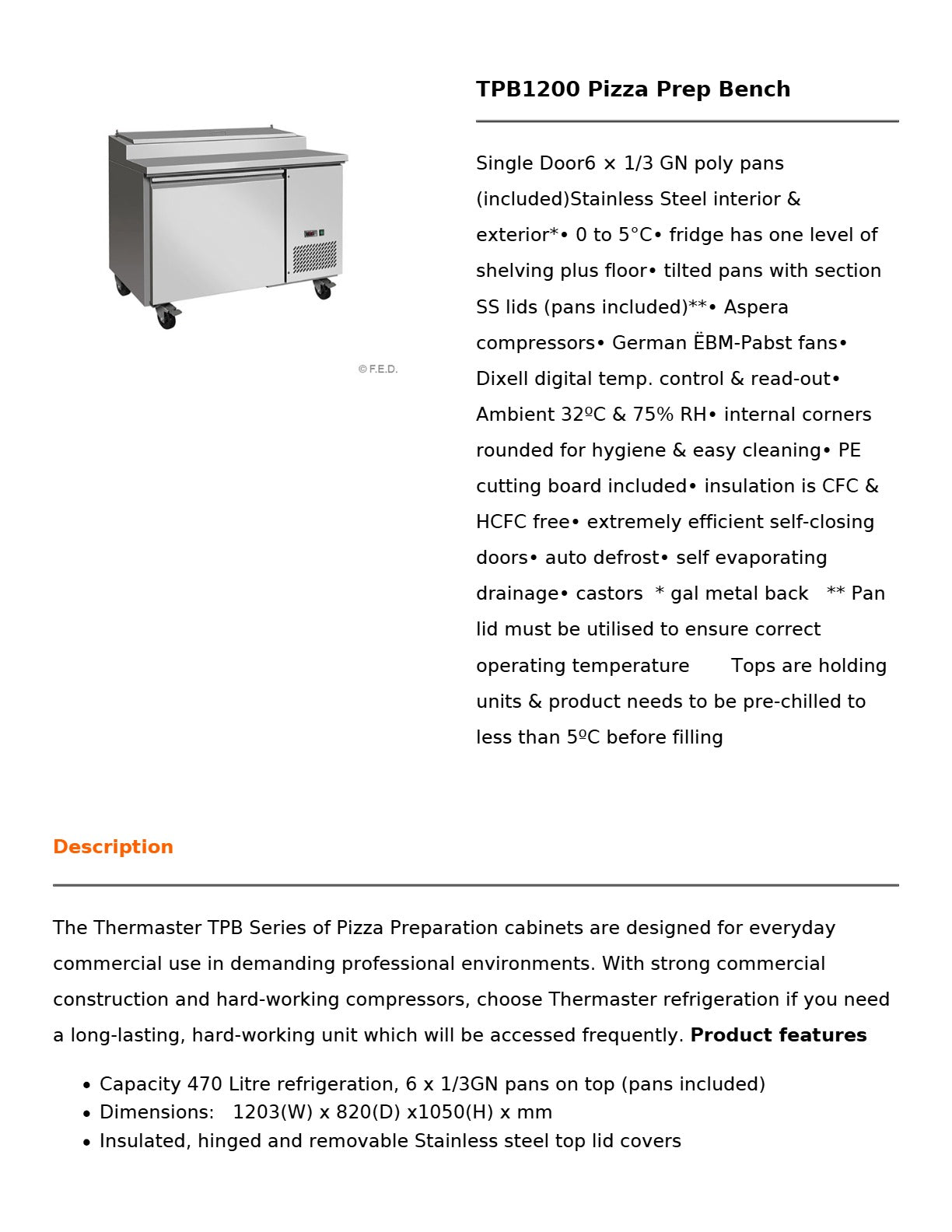 Thermaster TPB1200 - Pizza Prep Bench