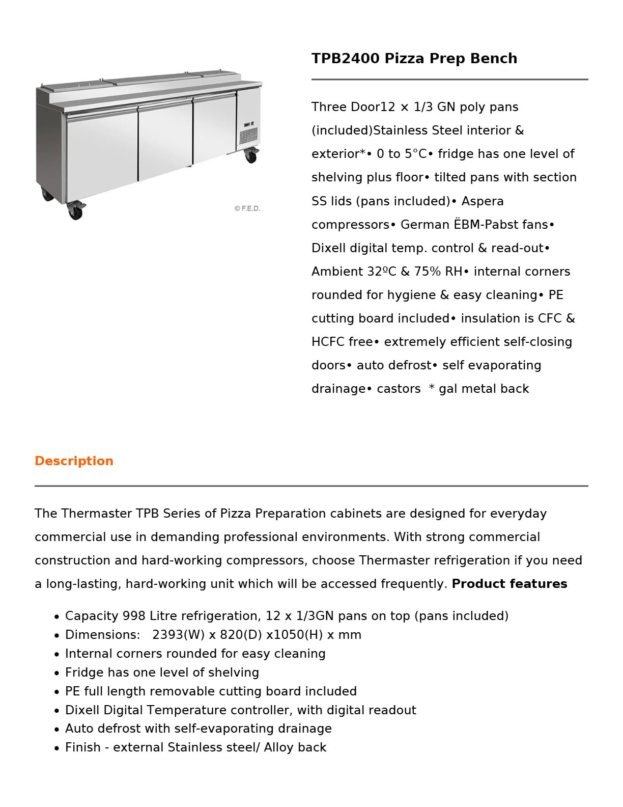 Thermaster TPB2400 - Pizza Prep Bench