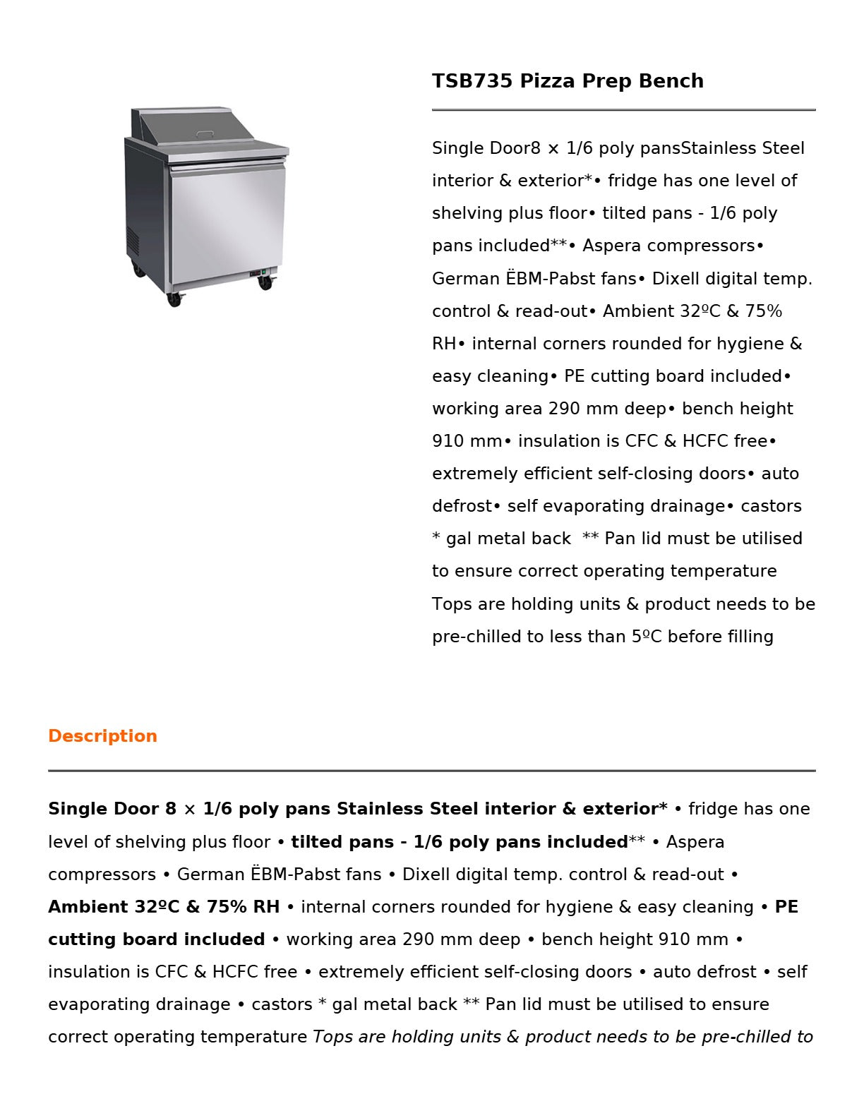 Thermaster TSB735 - Pizza Prep Bench