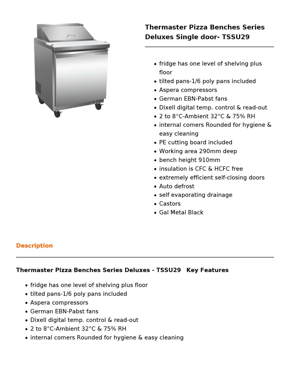 Thermaster TSSU29 - Pizza Prep Bench