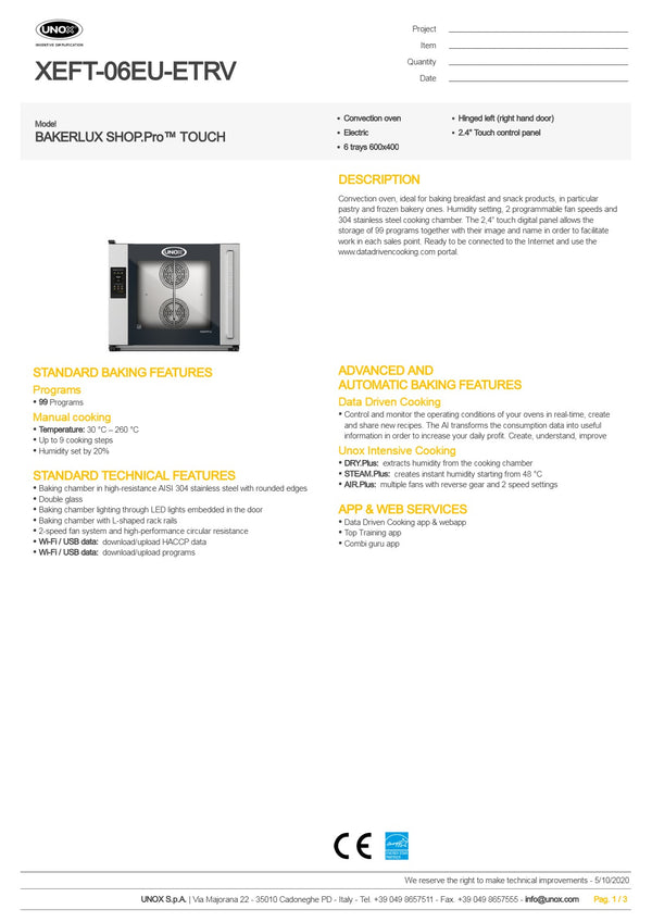Unox Bakerlux Shop.Pro XEFT-06EU-ETRV - Convection Oven