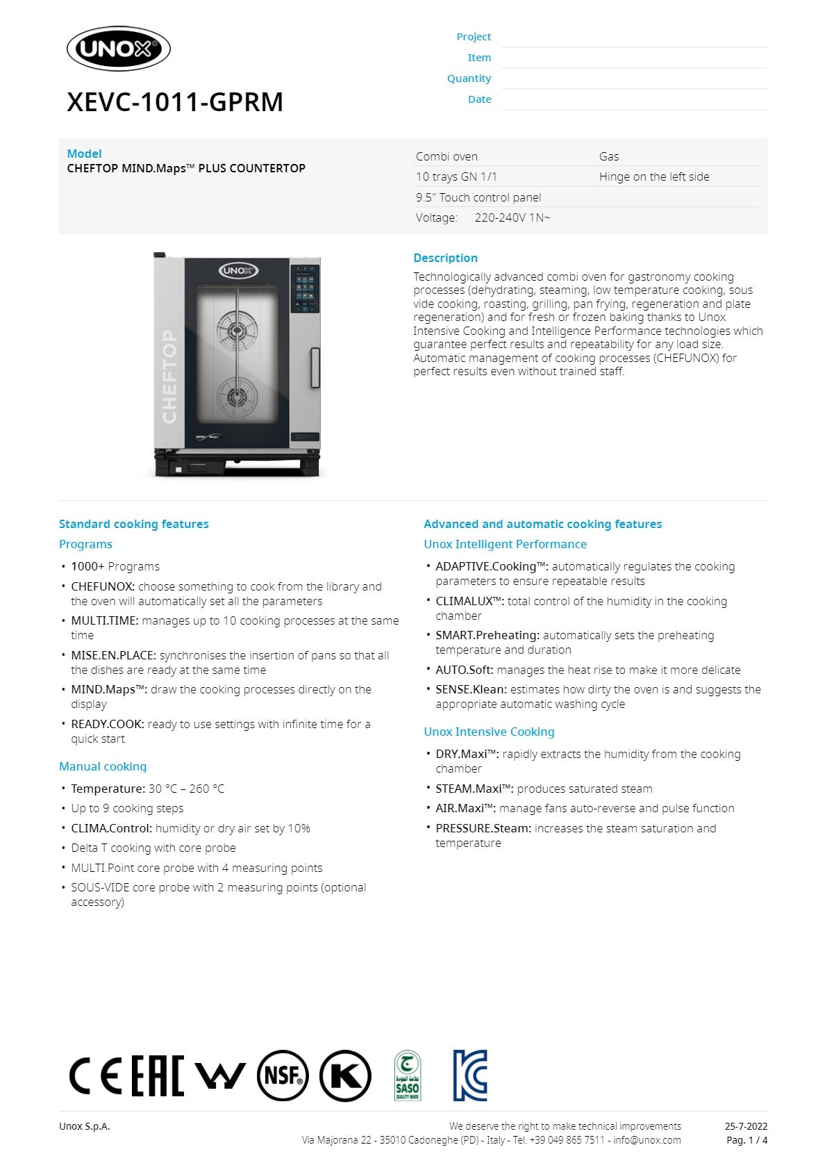 Unox Cheftop Gas XEVC-1011-GPRM - Combi Oven