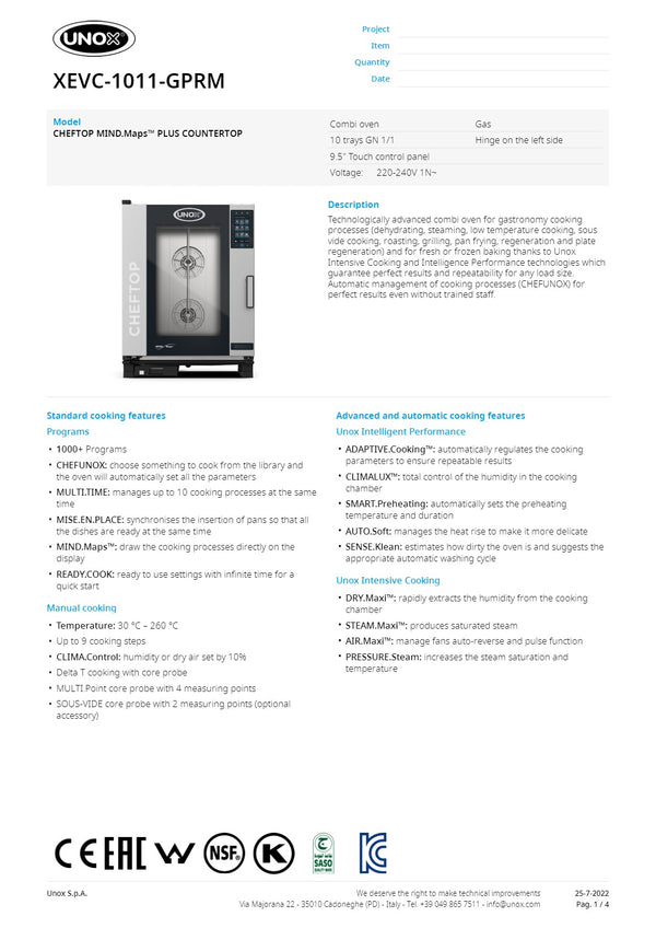 Unox Cheftop Gas XEVC-1011-GPRM - Combi Oven