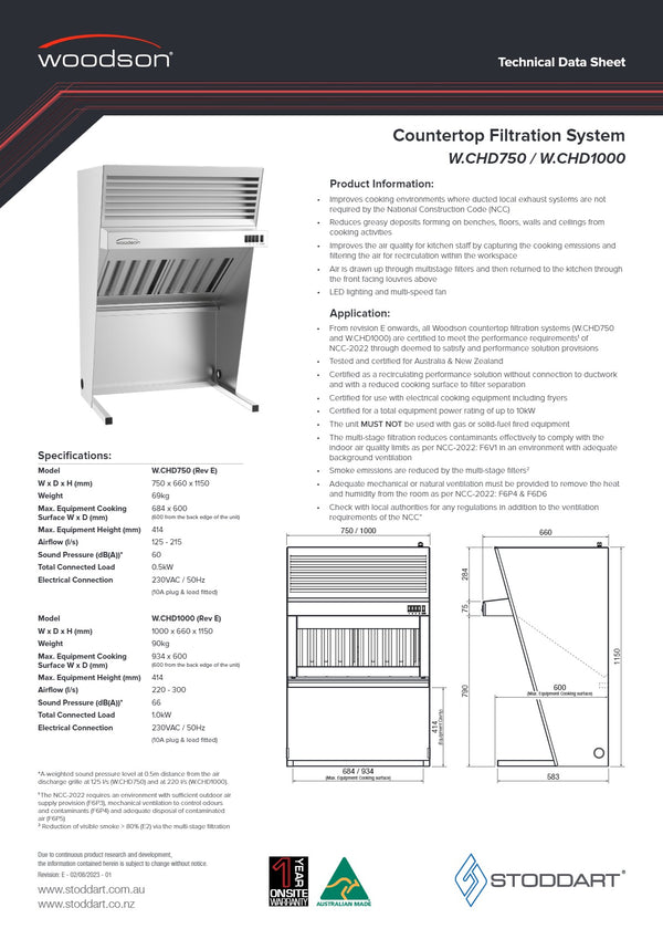 Woodson W.CHD1000 - Countertop Ductless Exhaust Hood