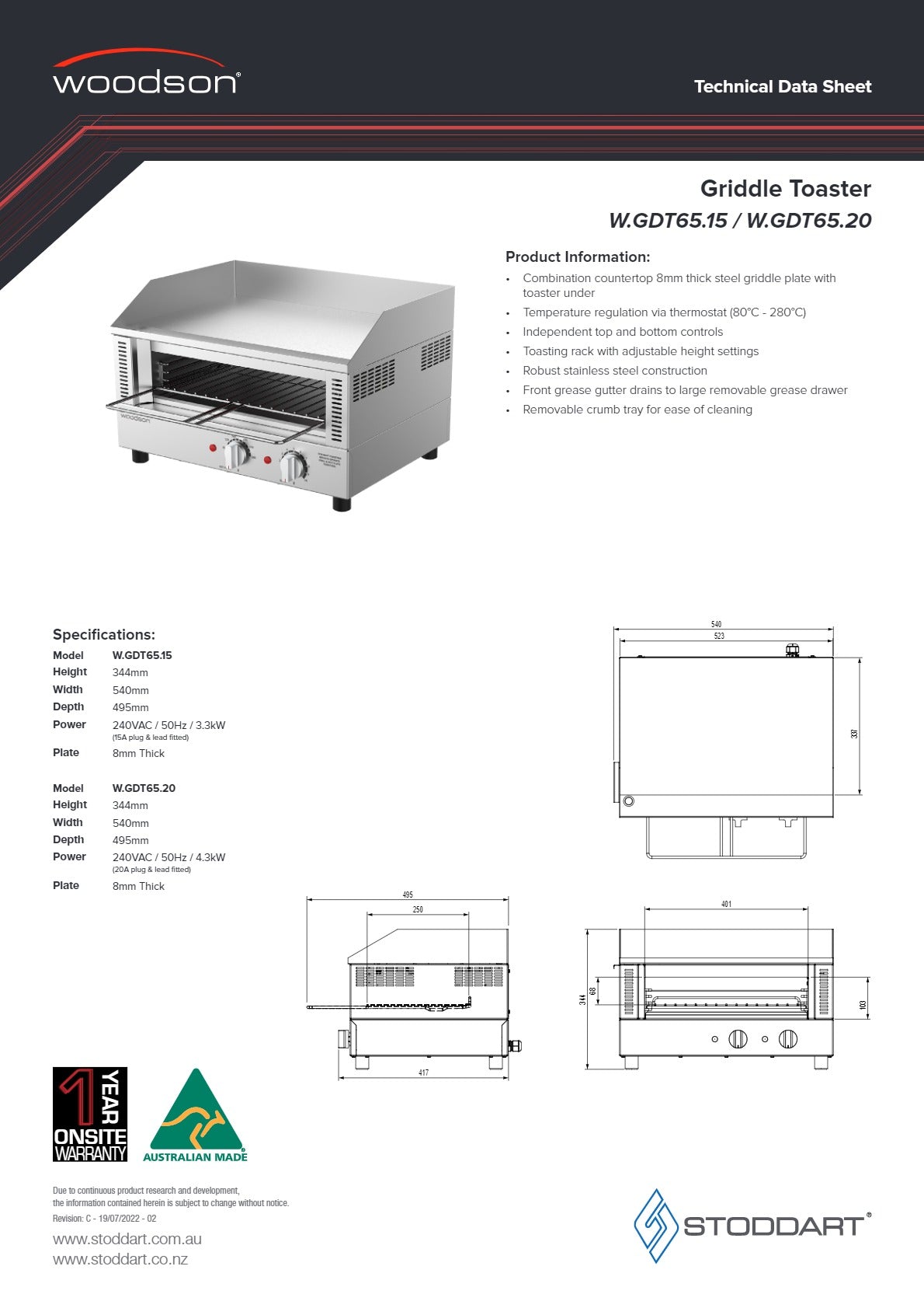 Woodson W.GDT65.20 - Griddle Toaster