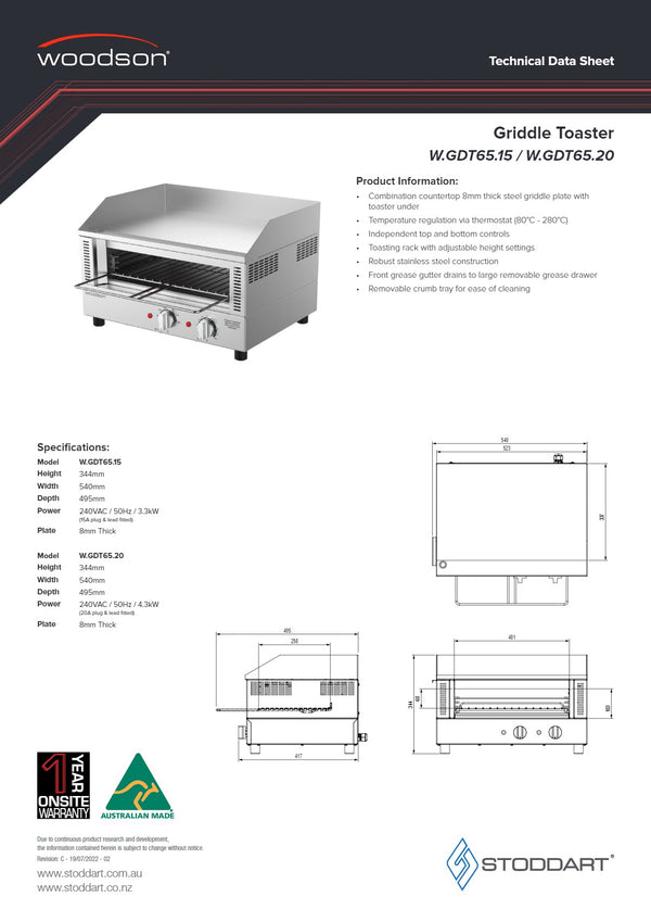 Woodson W.GDT65.20 - Griddle Toaster