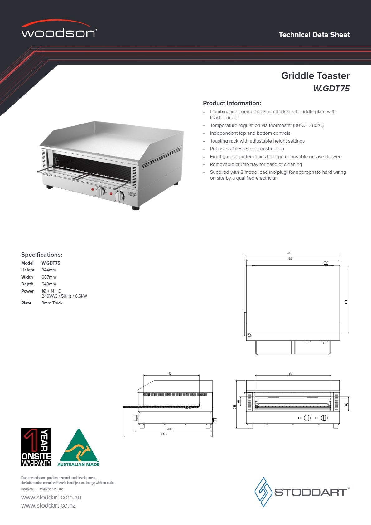 Woodson W.GDT75 - Griddle Toaster