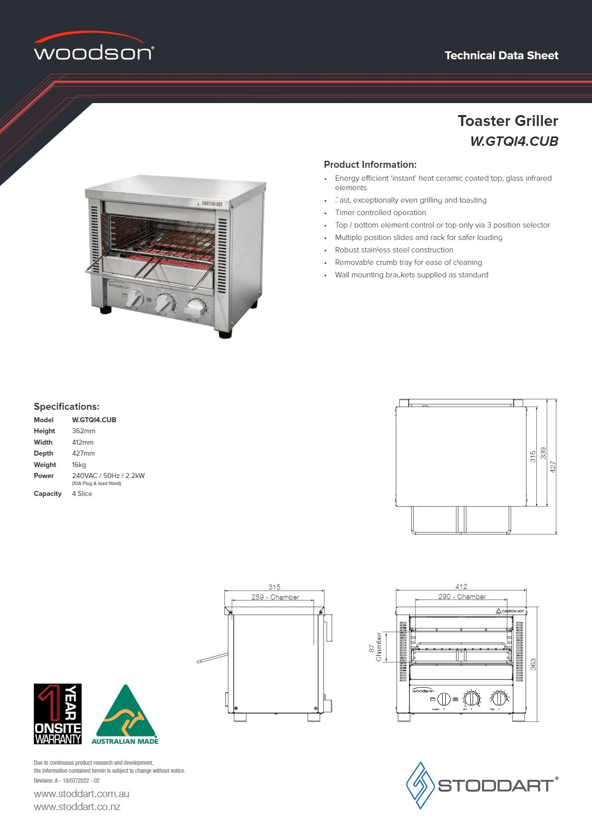 Woodson W.GTQI4.CUB - Toaster Griller