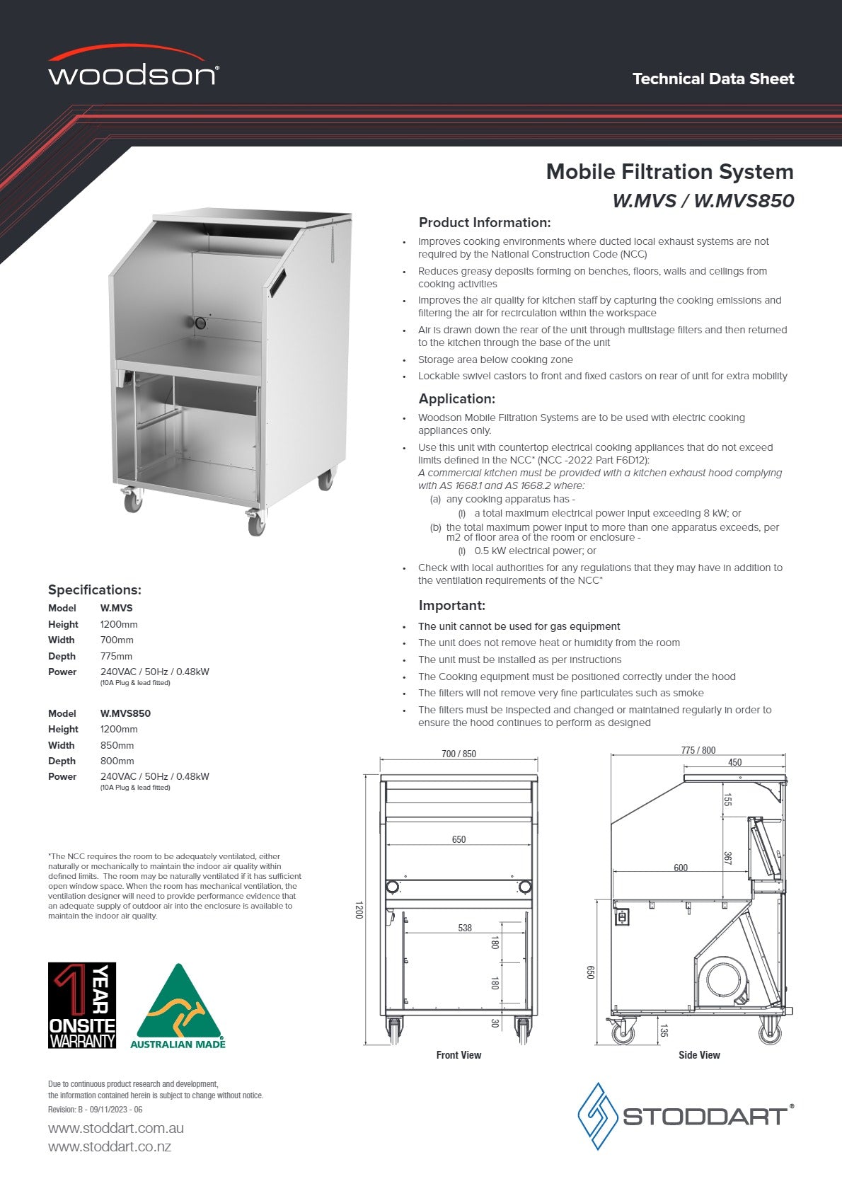 Woodson W.MVS850 - Mobile Ventilation System