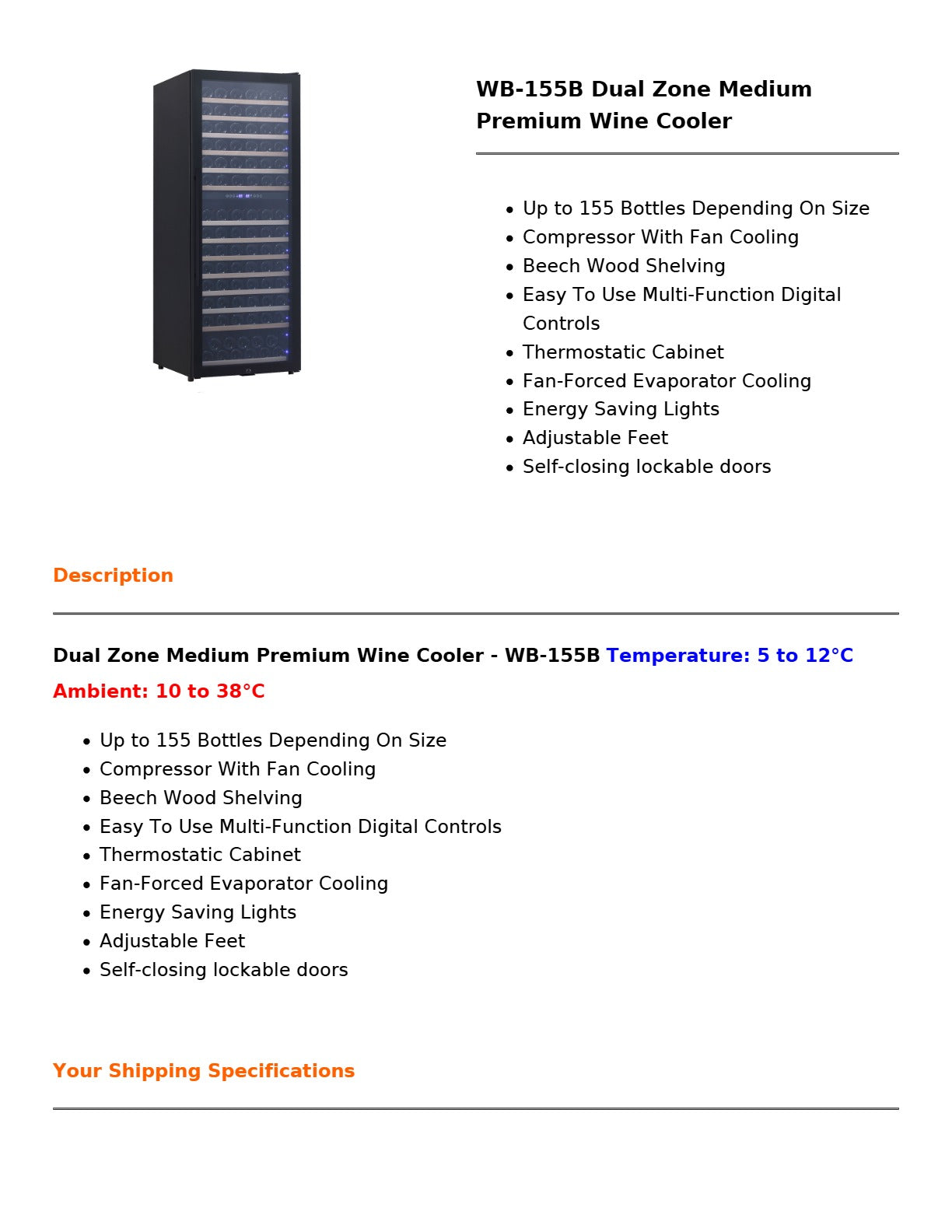 Thermaster WB-155B - Wine Cooler