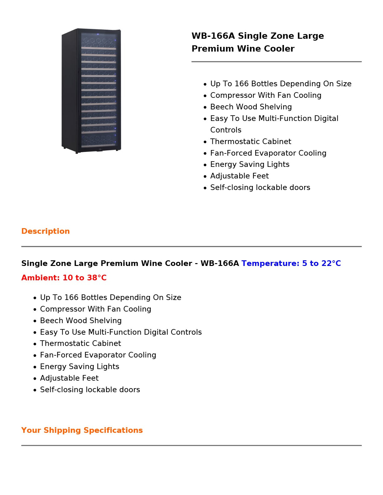 Thermaster WB-166A - Wine Cooler