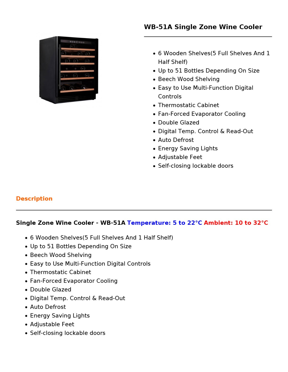 Thermaster WB-51A - Wine Cooler
