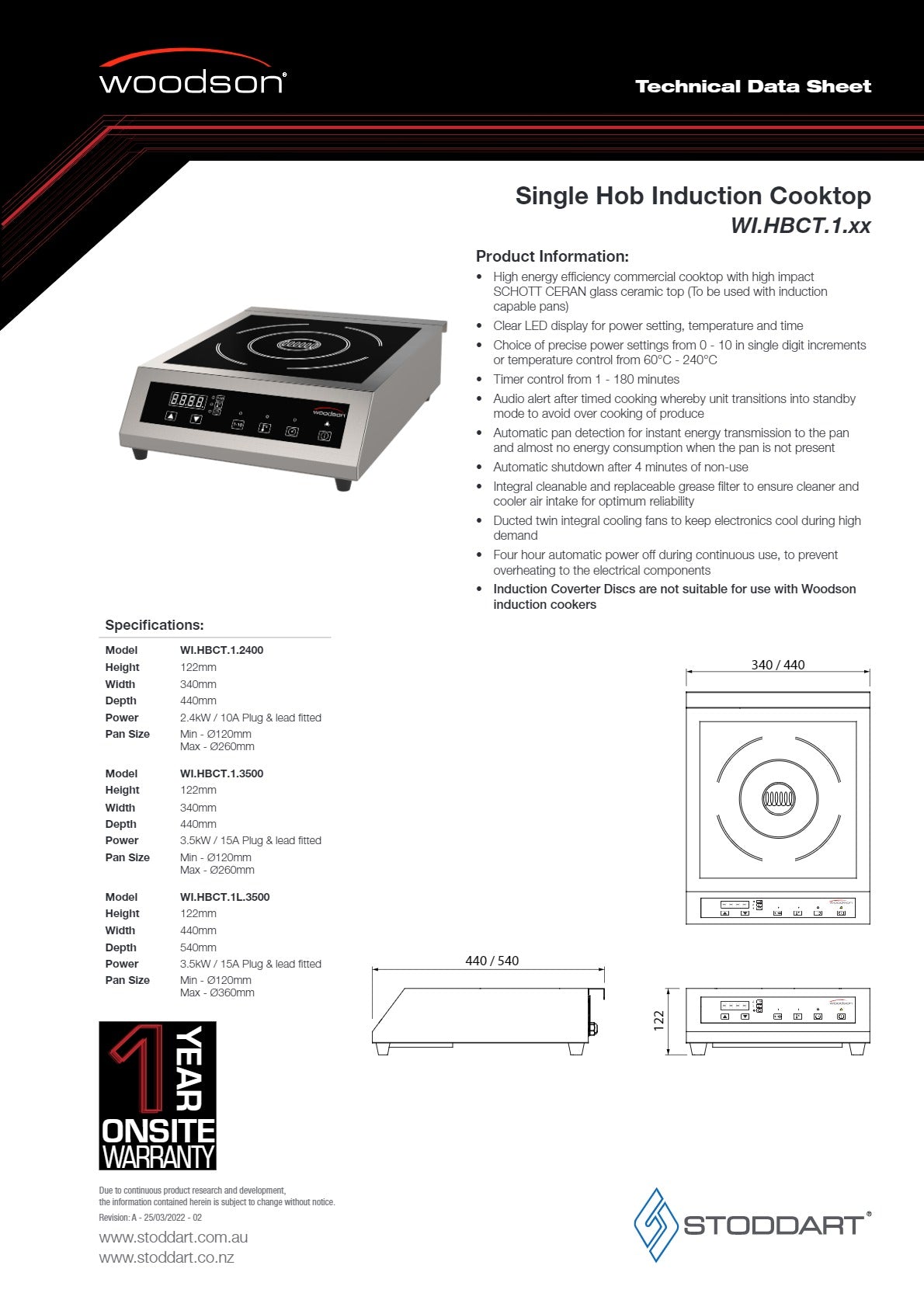 Woodson WI.HBCT.1L.3500 - Induction Cook Top