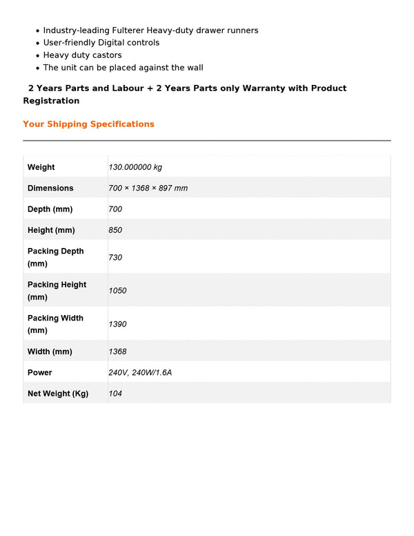 FED-X XGNS1300B - Workbench Fridge