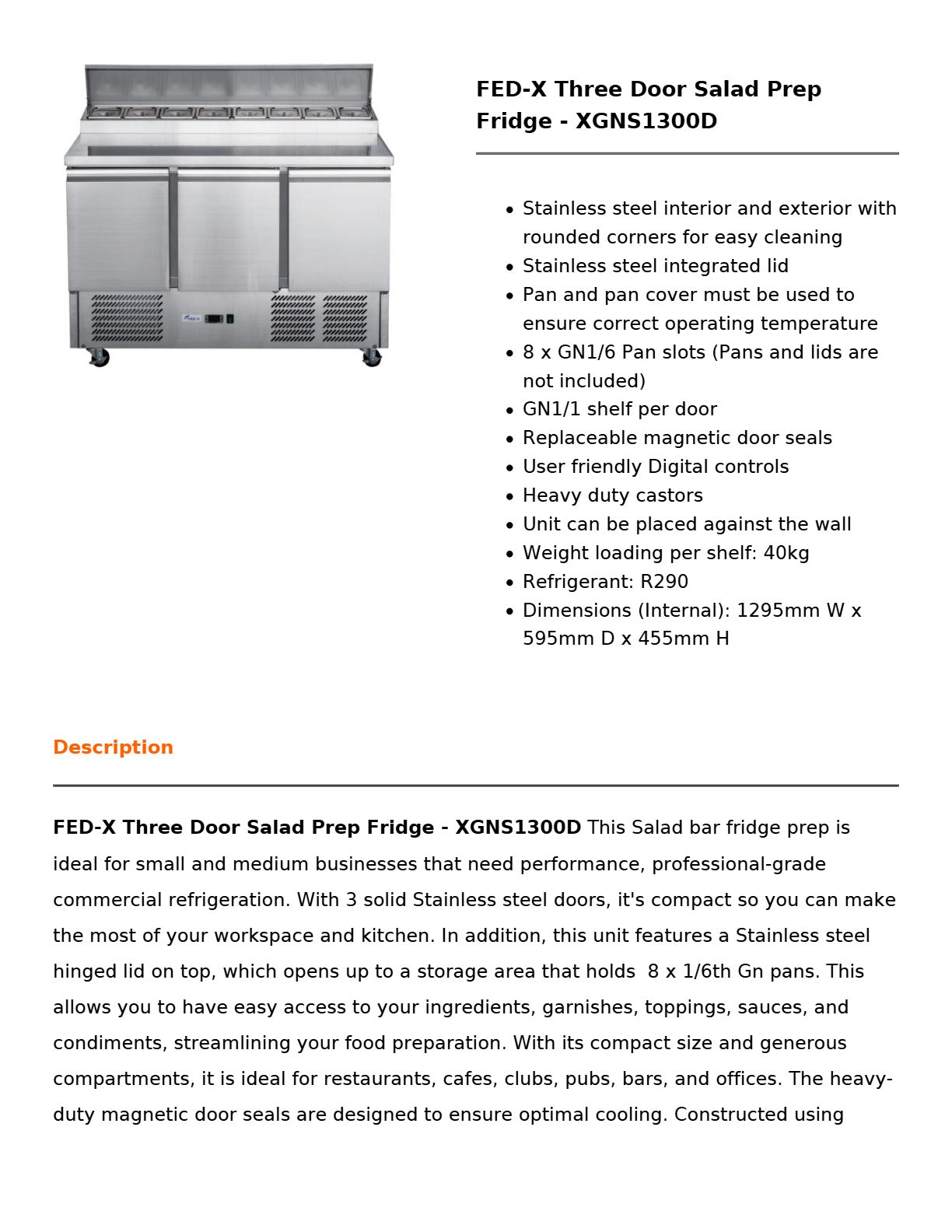 FED-X XGNS1300D - Salad Prep Fridge
