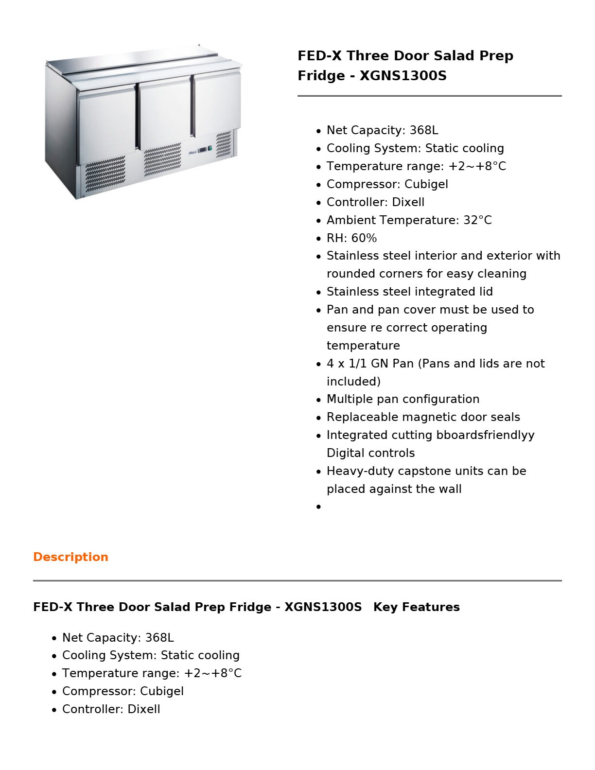 FED-X XGNS1300S - Salad Prep Fridge