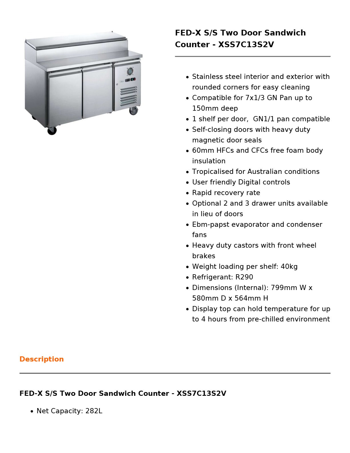 FED-X XSS7C13S2V - Sandwich Counter