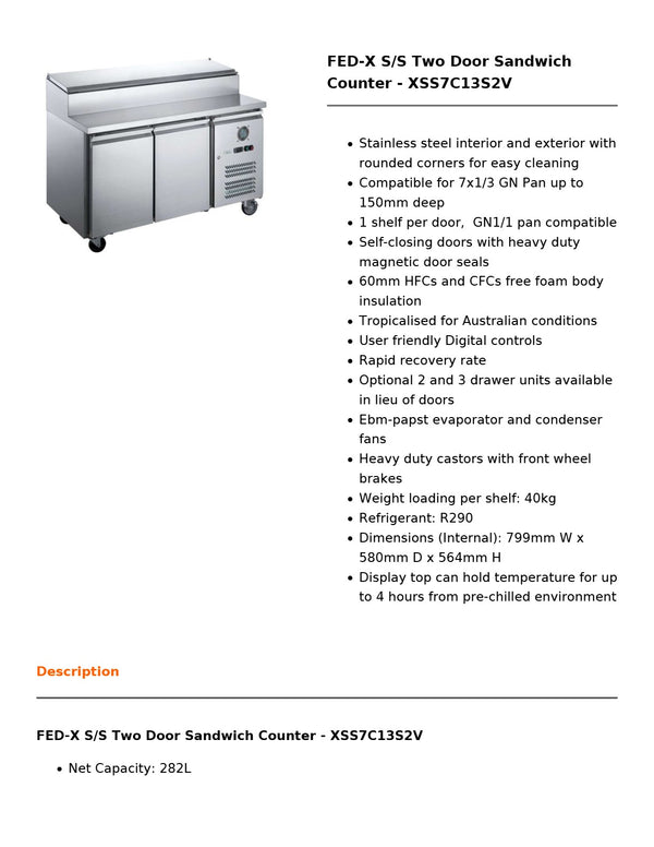 FED-X XSS7C13S2V - Sandwich Counter