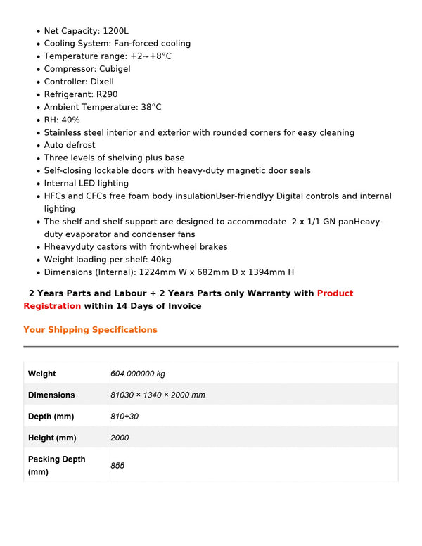 FED-X XURC1200G2V - Upright Fridge