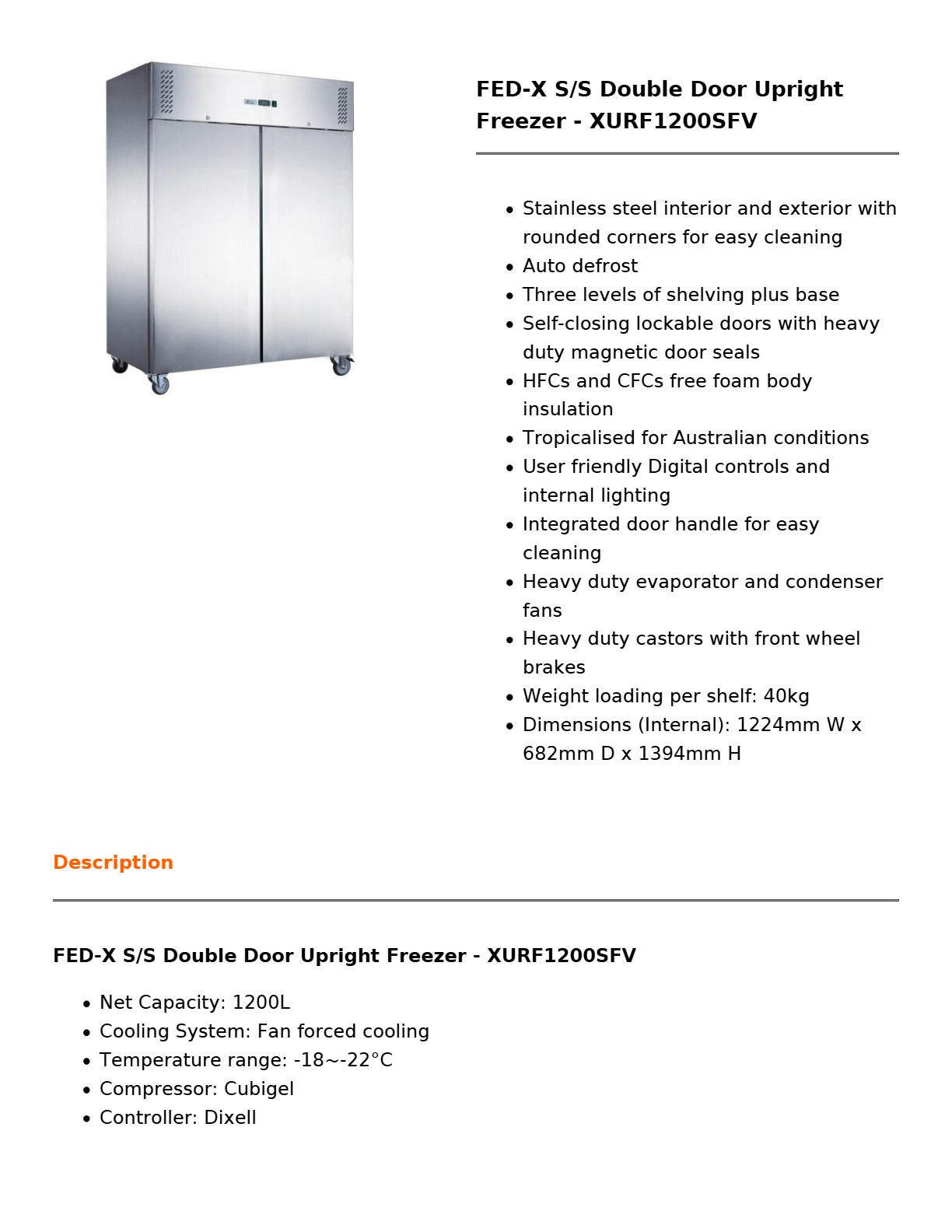 FED-X XURF1200SFV - Upright Freezer