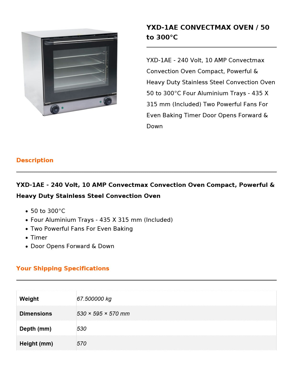ConvectMax YXD-1AE - Convection Oven