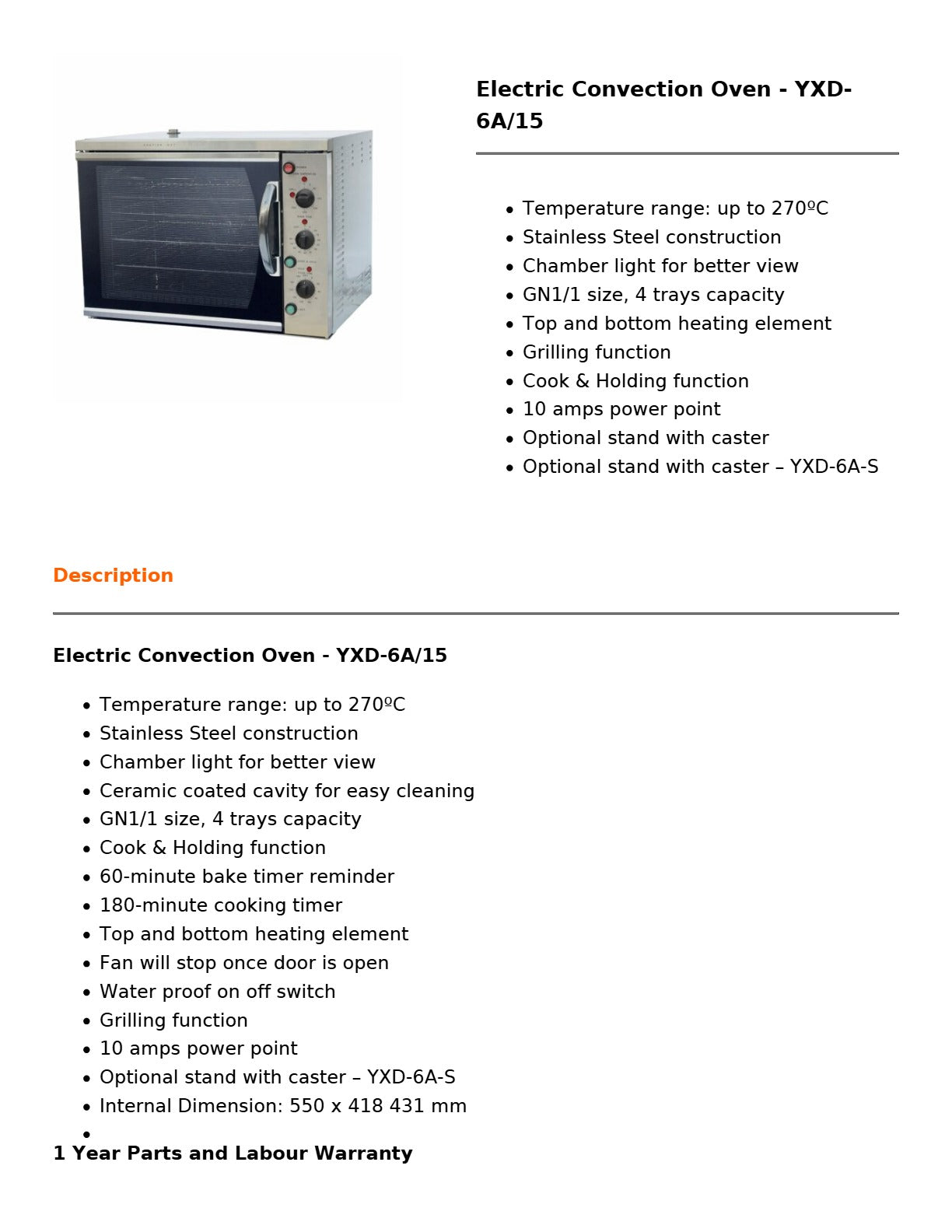 ConvectMax YXD-6A/15 - Convection Oven