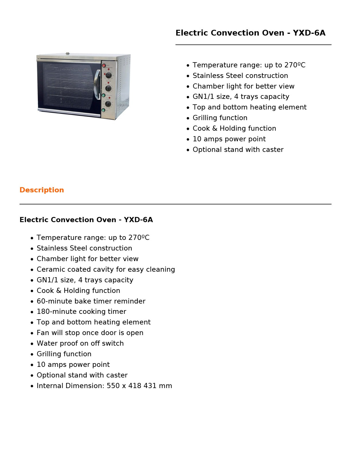 ConvectMax YXD-6A - Convection Oven