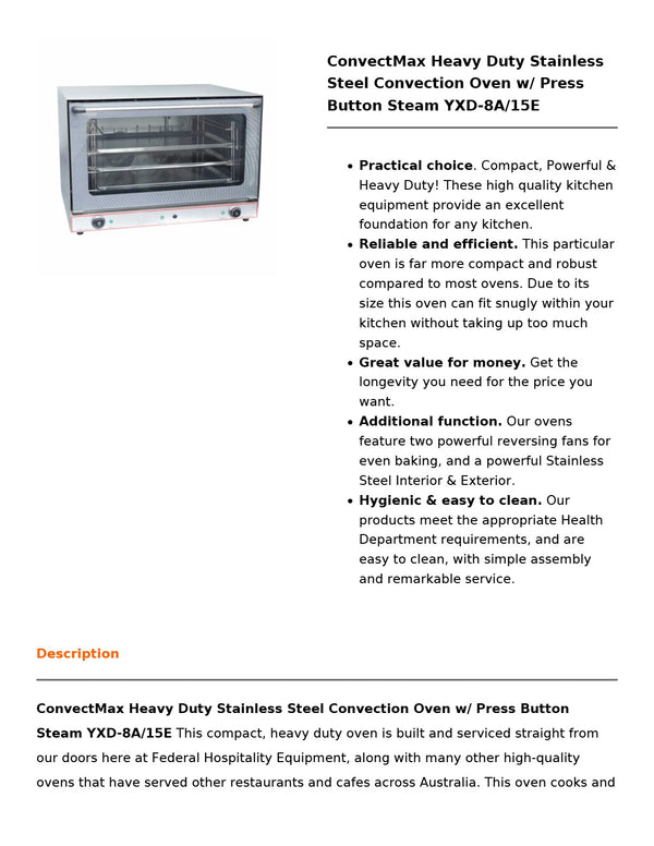 ConvectMax YXD-8A/15 - Convection Oven