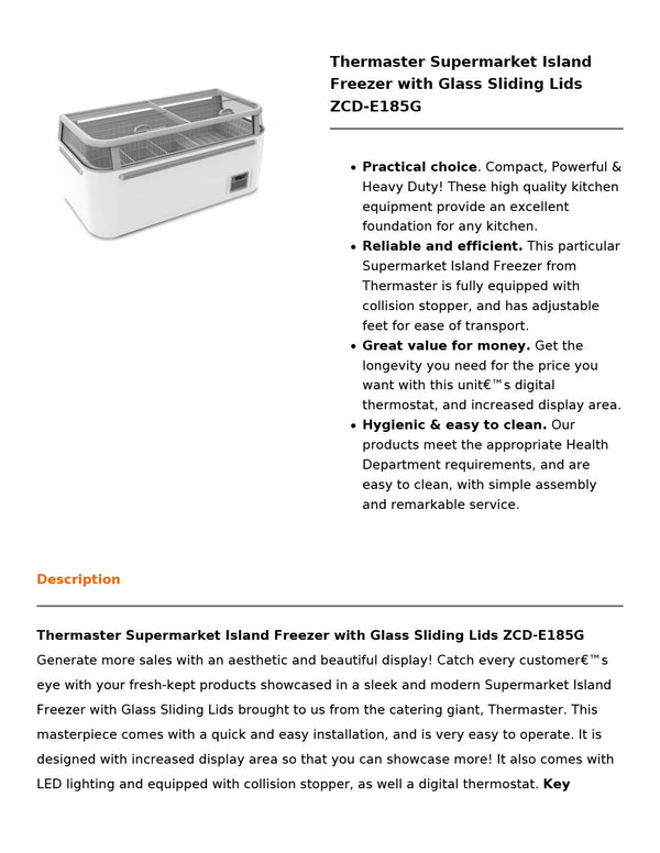 Thermaster ZCD-E185G - Island Freezer