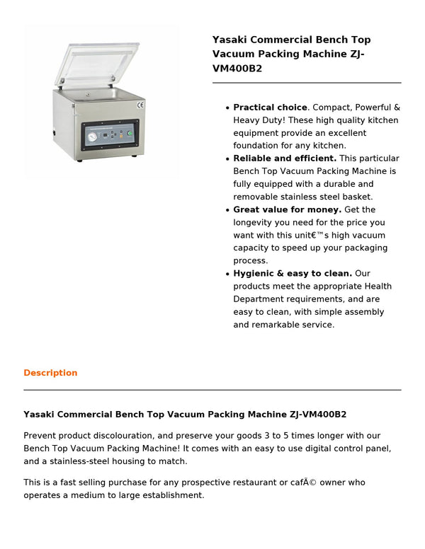 Yasaki ZJ-VM400B2 - Bench Top Vacuum Packing Machine