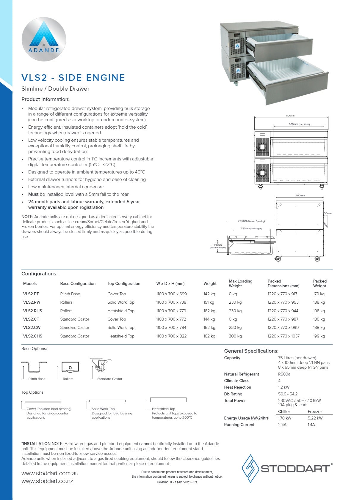 Adande VLS2.CW - Dual Temperature Drawers