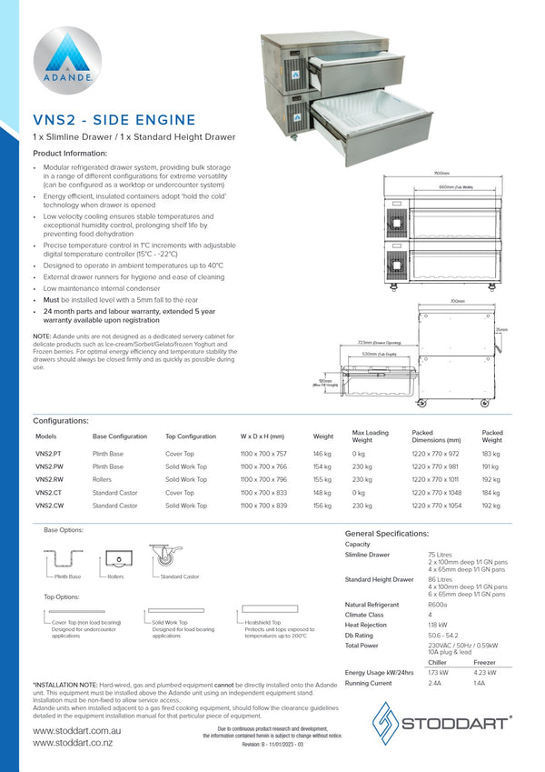 Adande VNS2.PT - Dual Temperature Drawers