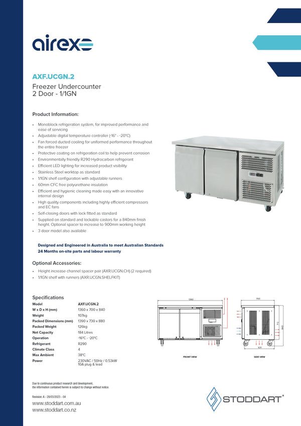 Airex AXF.UCGN.2.900H - Underbench Freezer